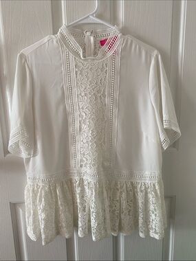 Catherine Malandrino White Lace Peplum Blouse